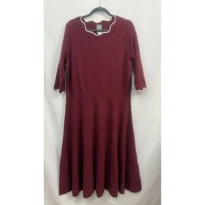 Fair Lady Maroon Sweater Midi Dress Womens Size 16 3/4 Sleeve